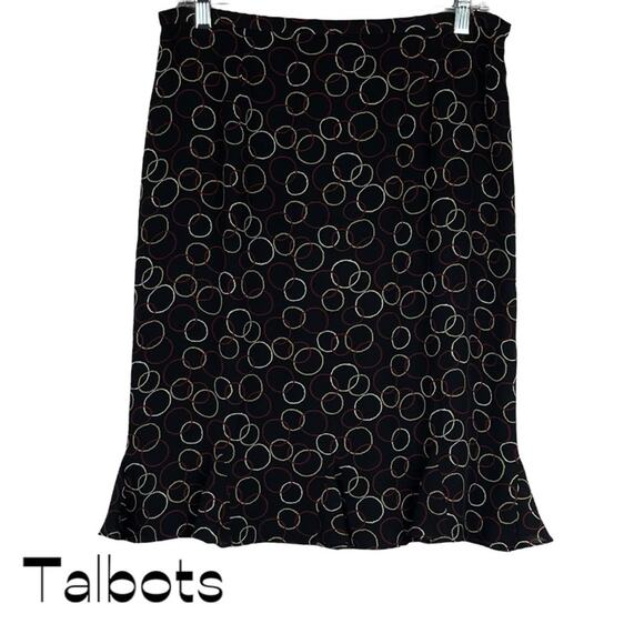 Talbots Sheer Black Circle Print Silk Office Date Feminine Ruffle Skirt Size 12 - Picture 1 of 12